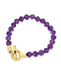 Bling Jewelry Boho Handmade Round Faceted Natural Stone 8MM Ball Bead Stacking Bracelet Gold Tone Stainless Steel