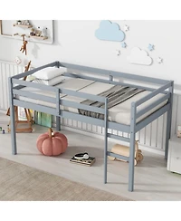 Streamdale Furniture Solid Wooden, Rubber Wooden Twin Loft Bed with Ladder, Bed Platform of Strengthened Slats, Grey