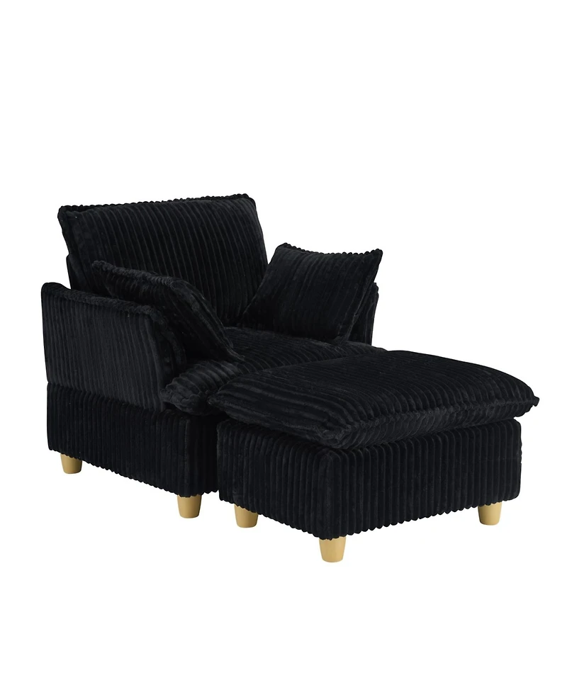 Streamdale Corduroy Sofa with Ottoman & Pillows