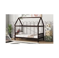 Streamdale Twin House Bed with Headboard and Footboard, Twin Rubber Wood Bed with House Frame,Esspresso