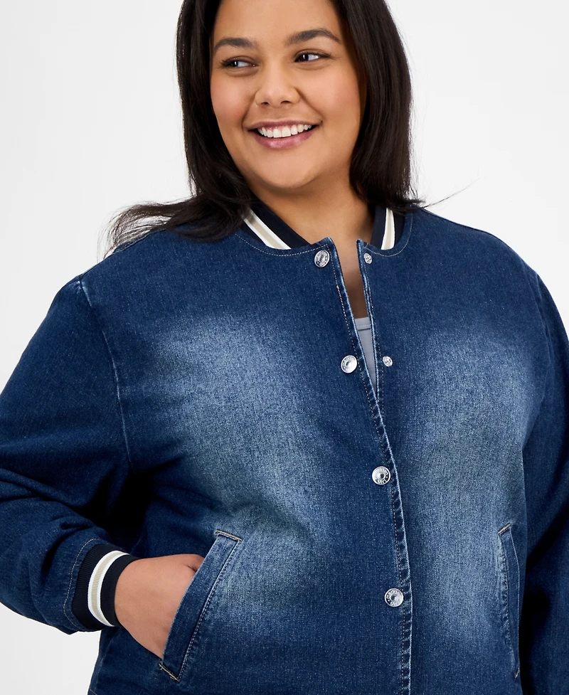 Madden Girl Trendy Plus Denim Bomber Jacket