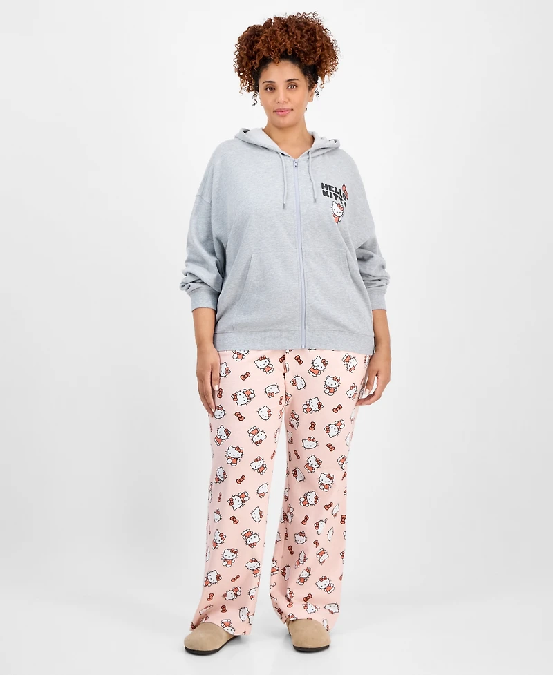Love Tribe Trendy Plus Size Hello Kitty Bow Graphic Zip-Up Hoodie