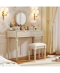 Vanity Desk Set with Mirror & Stool