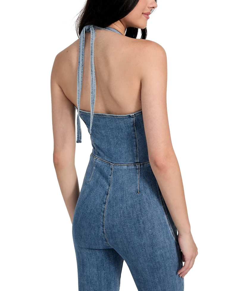 Guess Women's Blair Denim Halter Flared-Leg Jumpsuit