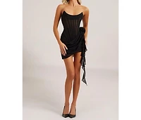 Heiress Beverly Hills Women's Chiffon Mesh Corset Flower Drape Mini Dress