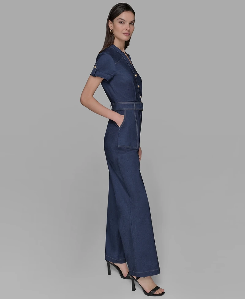 Karl Lagerfeld Paris Women's V-neck Denim Millennium Jumpsuit