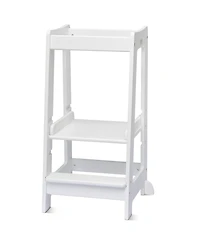 Stepup Baby Toddler Tower with Adjustable Step, White Montessori-Inspired Toddler Step Stool, Standing Tower for Kids, Fits Under Kitchen Counters, Ad