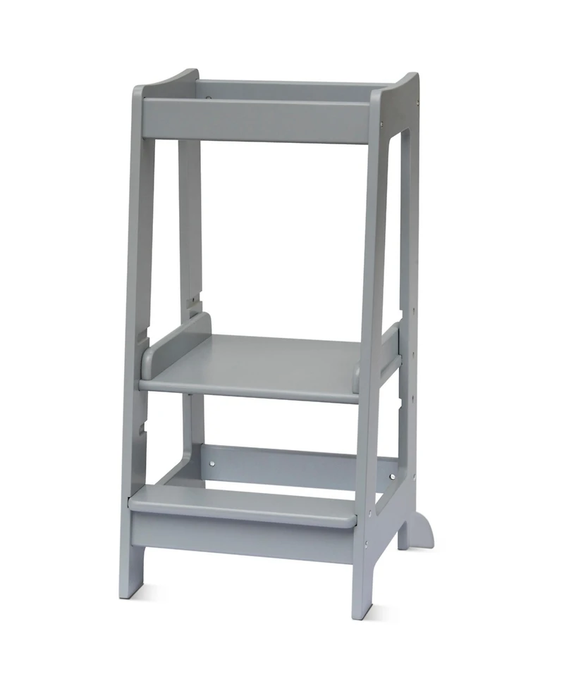 Stepup Baby Toddler Tower with Adjustable Step, White Montessori-Inspired Step Stool, Standing for Kids, Fits Under Kitchen Counters, Ad