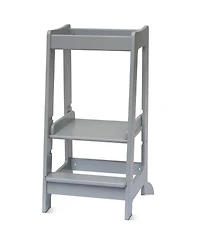 Stepup Baby Toddler Tower with Adjustable Step, White Montessori-Inspired Step Stool, Standing for Kids, Fits Under Kitchen Counters, Ad