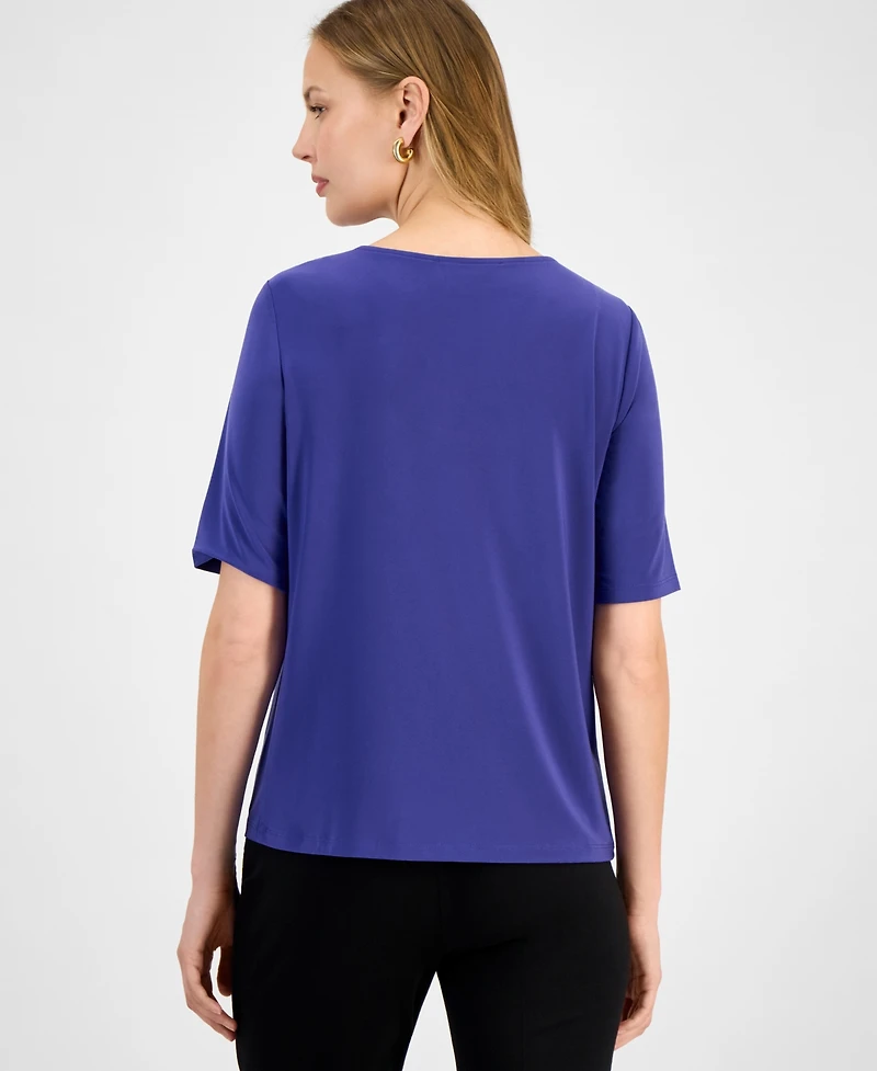 Kasper Women's Pleat Neck Knit Top, Regular & Petite
