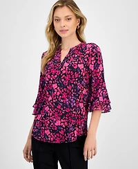 Kasper Women's Printed 3/4 Flutter Sleeve Top