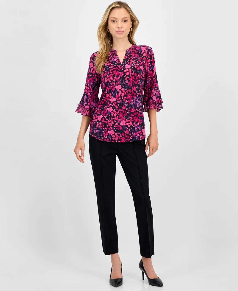 Kasper Women's Printed 3/4 Flutter Sleeve Top