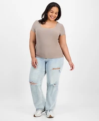 7th & Hudson Trendy Plus Size Double Layer Square-Neck Short-Sleeve Top