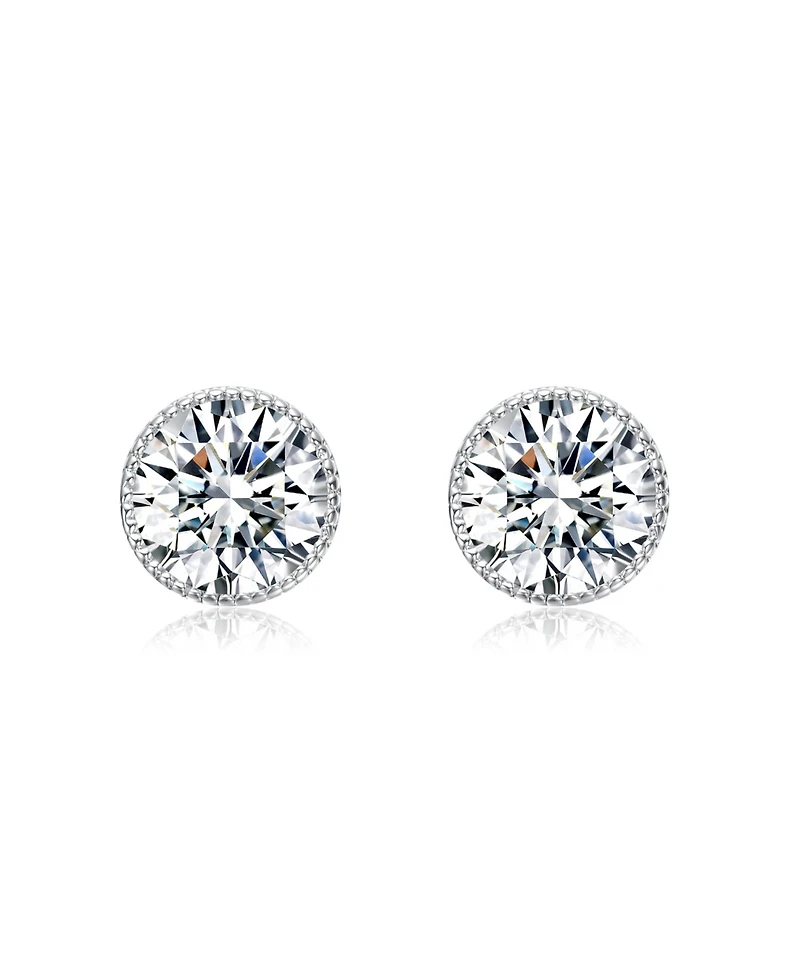 Round Bezel Set Clear Cubic Zirconia Stud Earrings