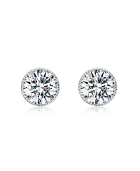 Round Bezel Set Clear Cubic Zirconia Stud Earrings