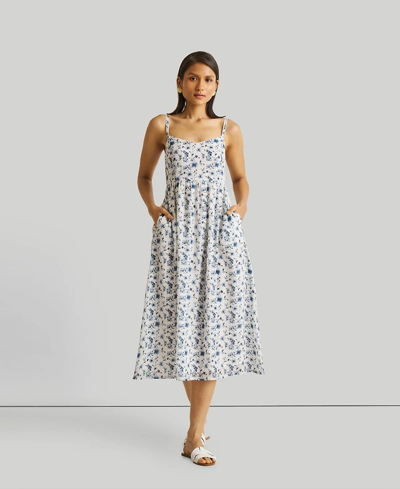 Strappy Gathered Midi Women's Dress