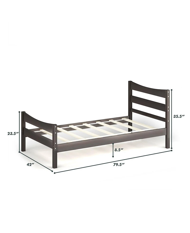 Gymax Twin Size Platform Bed Frame Foundation w/Headboard &Wood Slat Support Espresso