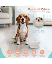 P.t. Supply Co. Abstract Bubble Shaped Stoneware Elevated Pet Bowl, Raised Ceramic Food & Water Dish for Dogs and Cats