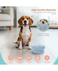 P.t. Supply Co. Abstract Bubble Shaped Stoneware Elevated Pet Bowl, Raised Ceramic Food & Water Dish for Dogs and Cats