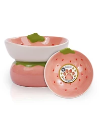 P.t. Supply Co. Strawberry Shaped Stoneware Elevated Pet Bowl, Raised Ceramic Food & Water Dish for Dogs and Cats