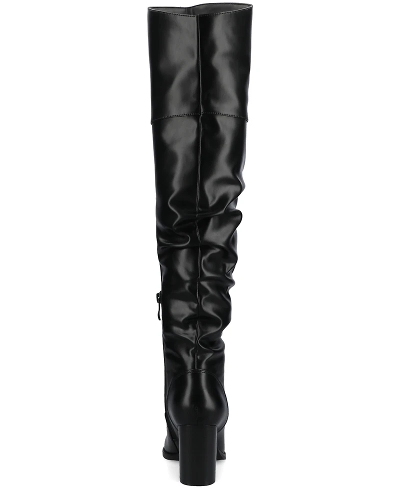 Journee Collection Women's Kaison Extra Wide Calf Stacked Heel Over The Knee Boots