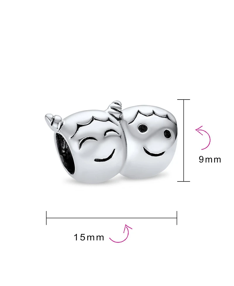Bling Jewelry Bff Smiling Pigtails Friendship Charm Bead Sterling Silver for European Bracelet