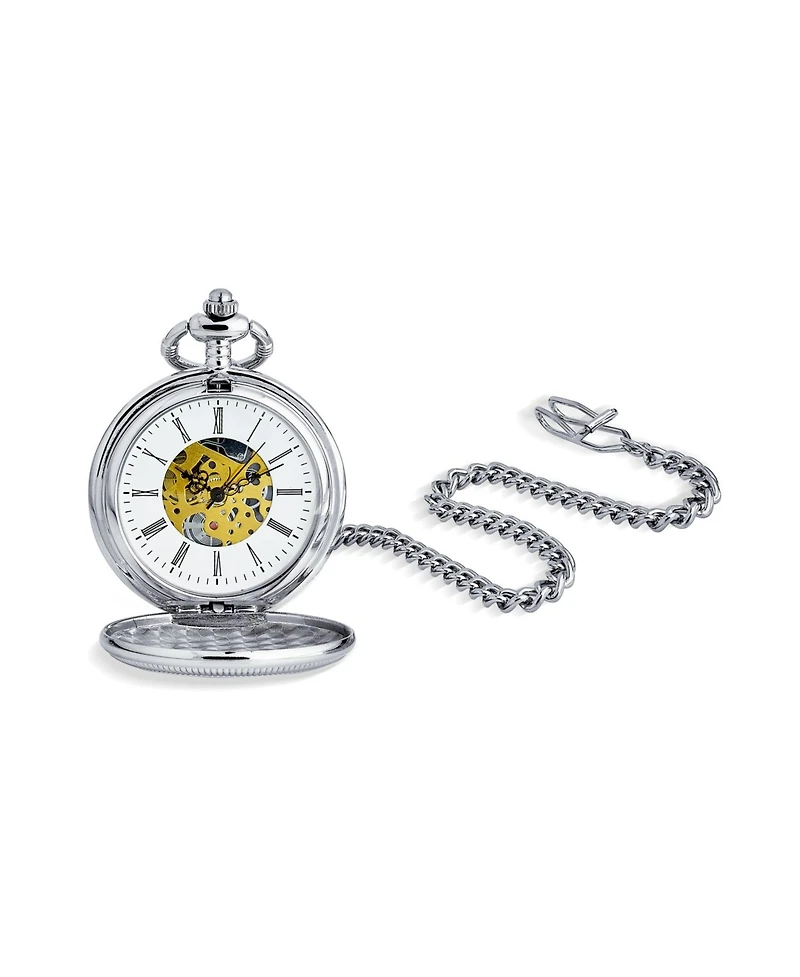 Bling Jewelry Skeleton Pocket Watch for Grandpa with Chain