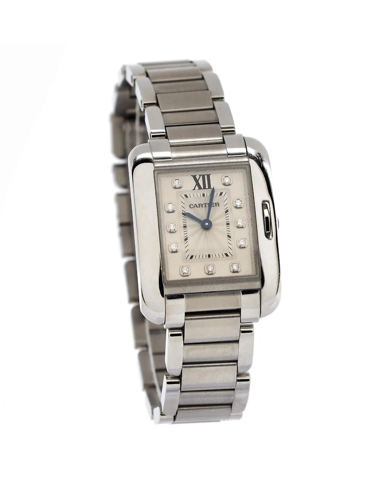 Pre-Owned Cartier Tank Anglaise Quartz Watch in Stainless Steel with Diamond Markers 23mm