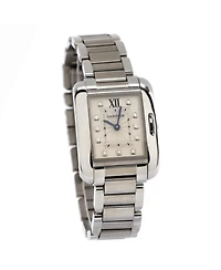 Pre-Owned Cartier Tank Anglaise Quartz Watch in Stainless Steel with Diamond Markers 23mm