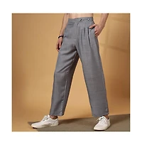 Campus Sutra Men's Moon Grey Pleated Relaxed Trousers