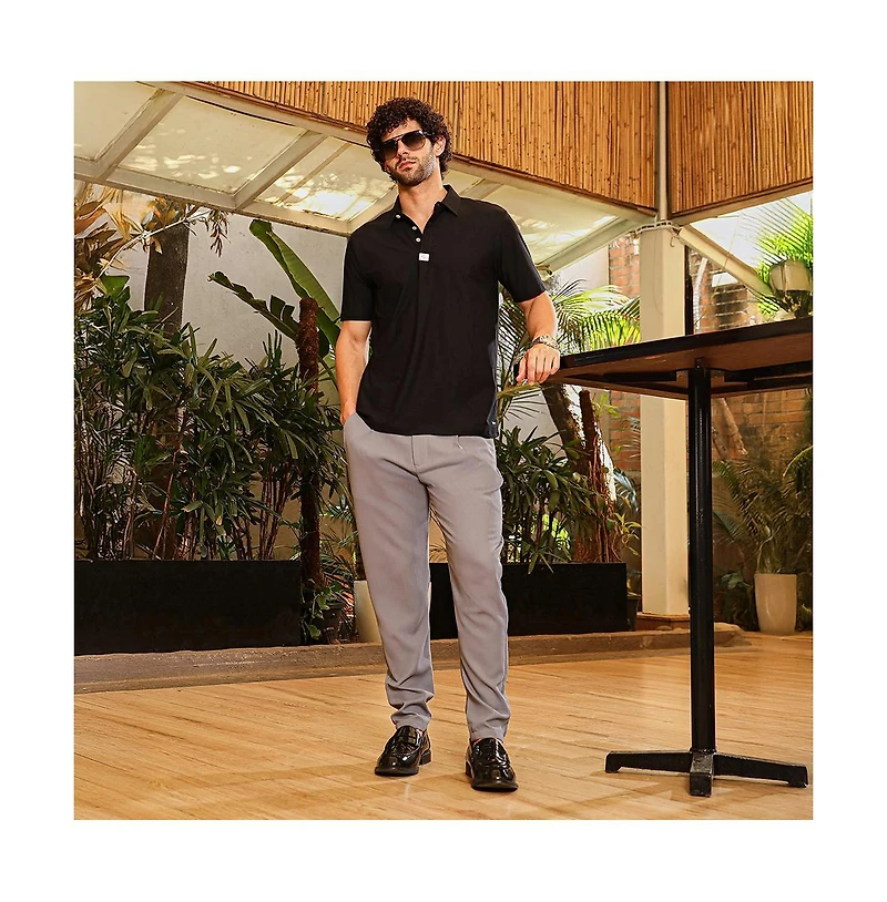 Campus Sutra Men's Onyx Black Seamless Cuboid Polo T-Shirt