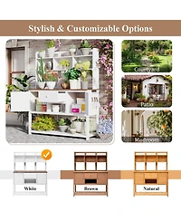 Fir Wood Potting Bench with Hutch & Shelves