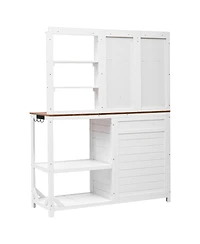 Fir Wood Potting Bench with Hutch & Storage