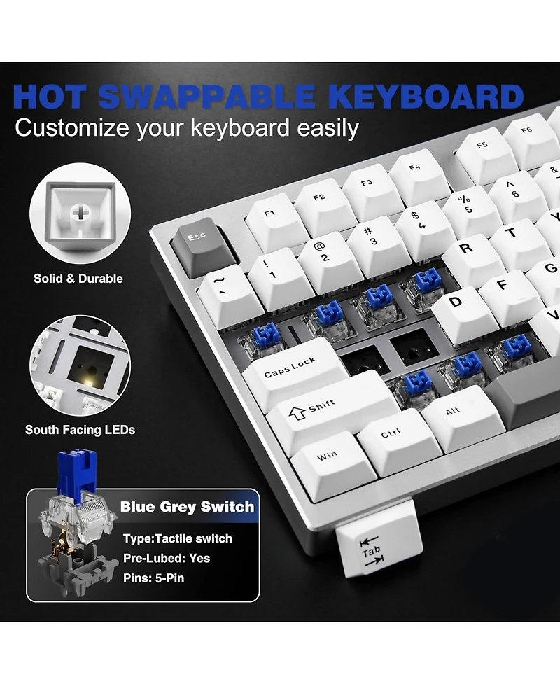 Yunzii AL75 Wireless Mechanical Gaming Keyboard,Full Aluminum Cnc,75% Layout,Bt/2.4G/Wired,Hot Swap,Creamy Switches,Tkl Gasket,Rgb Backlight,Programma