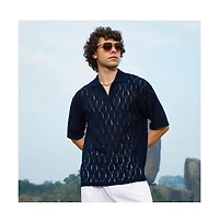 Campus Sutra Men's Prussian Blue Honeycomb-Knit Polo T-Shirt
