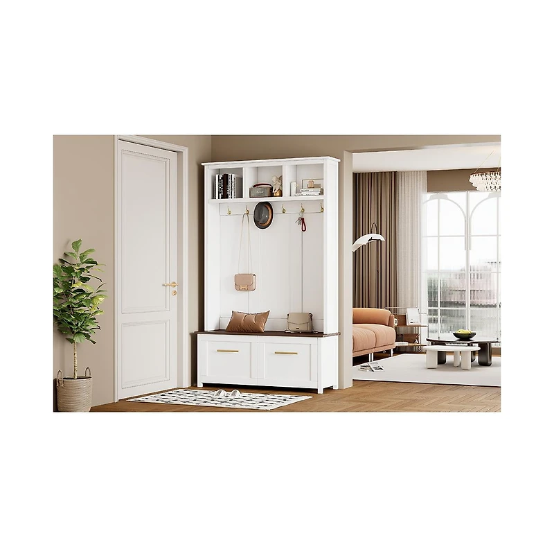 Streamdale 4-in-1 Entryway Coat Rack & Storage Bench