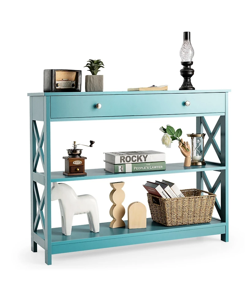 Console Table 3-Tier with Drawer and Storage Shelves
