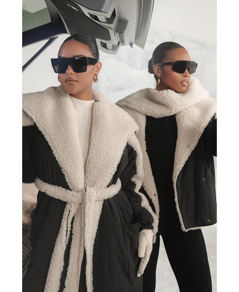 Jluxlabel Women's Contrast Sherpa Coat