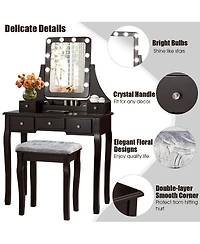Vanity Dressing Table Set with 10 Dimmable Bulbs and Cushioned Stool