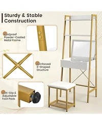 Ladder Vanity Desk Set with Flip Top Mirror and Cushioned Stool