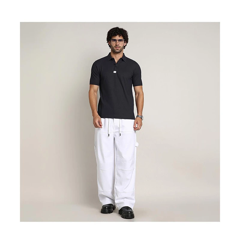 Campus Sutra Men's Chalk White Relaxed-Panel Cargo Trousers