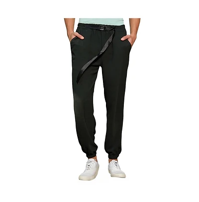 Campus Sutra Men's Obsidian Black Solid Belted Trousers