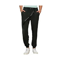 Campus Sutra Men's Obsidian Black Solid Belted Trousers