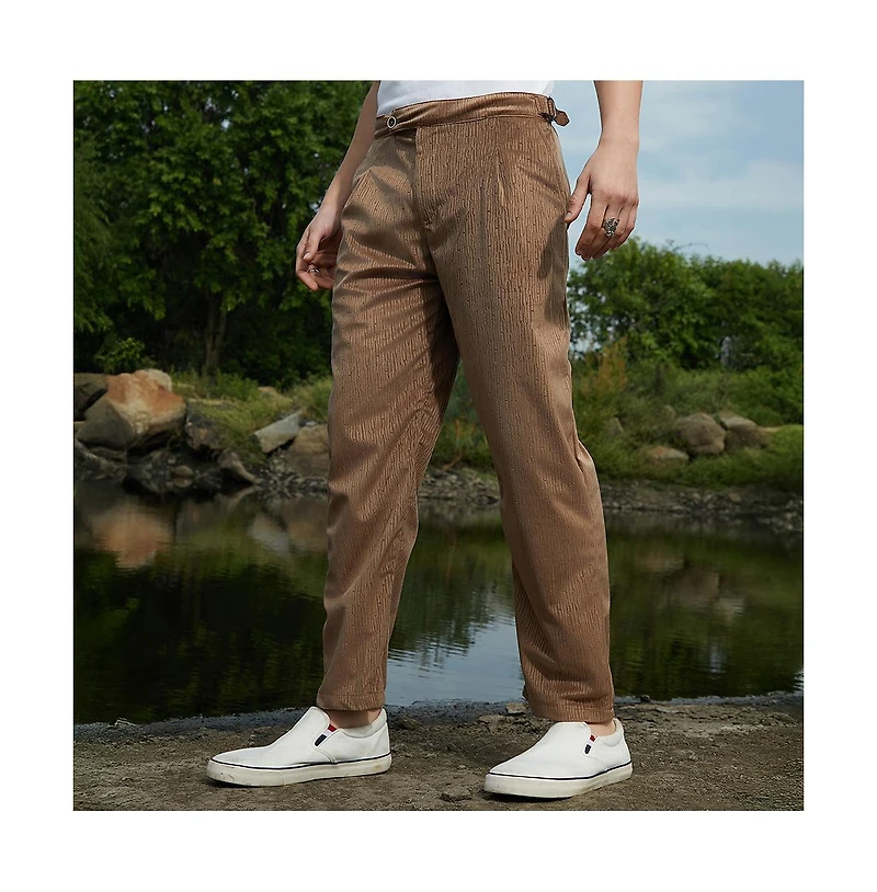 Campus Sutra Men's Chocolate Brown Veined Tailored Trousers
