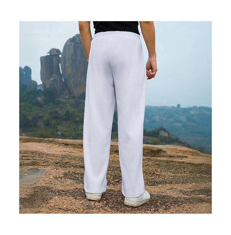 Campus Sutra Men's Cream White Straight-Fit Ribbed Trousers