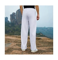 Campus Sutra Men's Cream White Straight-Fit Ribbed Trousers
