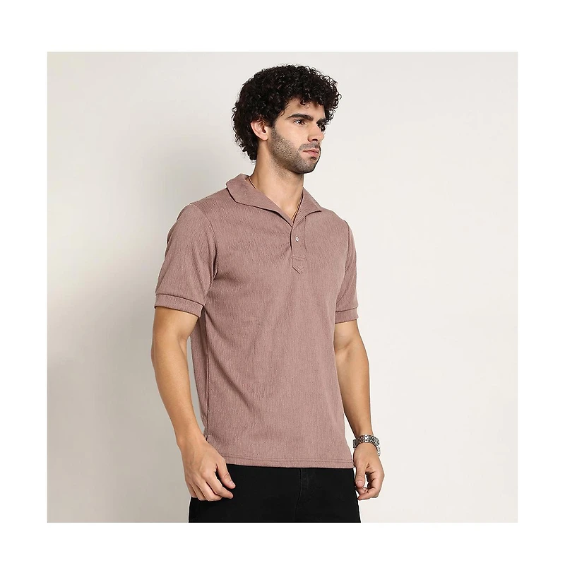 Campus Sutra Men's Pastel Brown Tactitle Spread-Polo T-Shirt