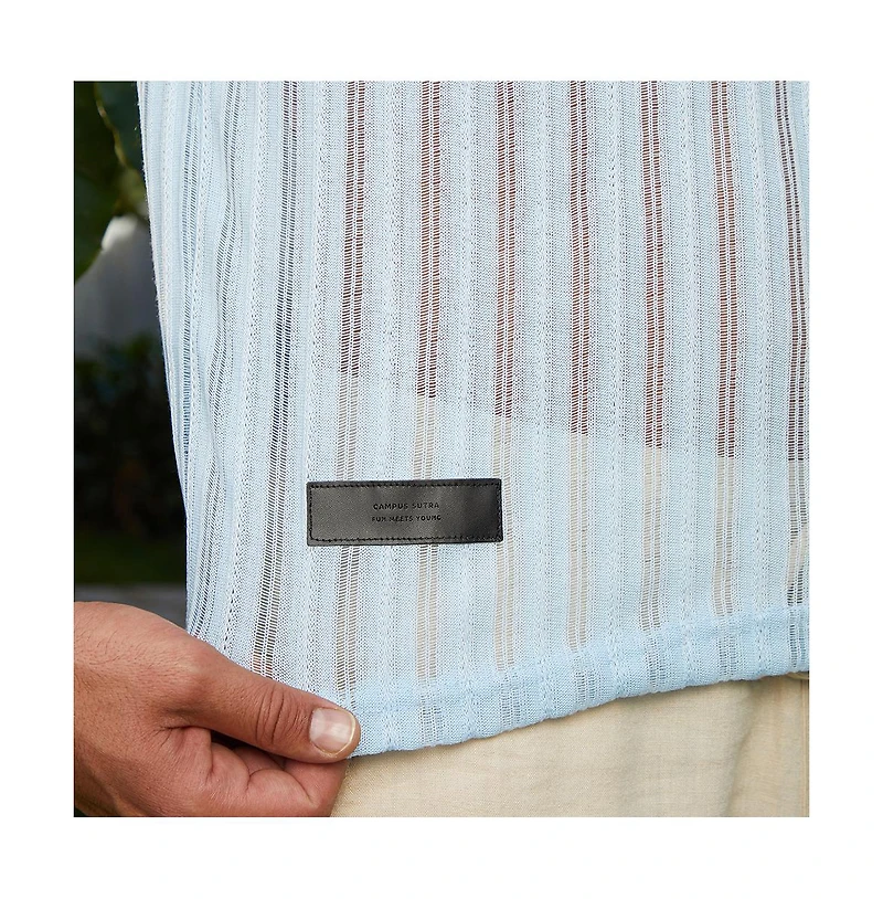 Campus Sutra Men's Baby Blue Duo-Striped Relaxed Polo T-Shirt