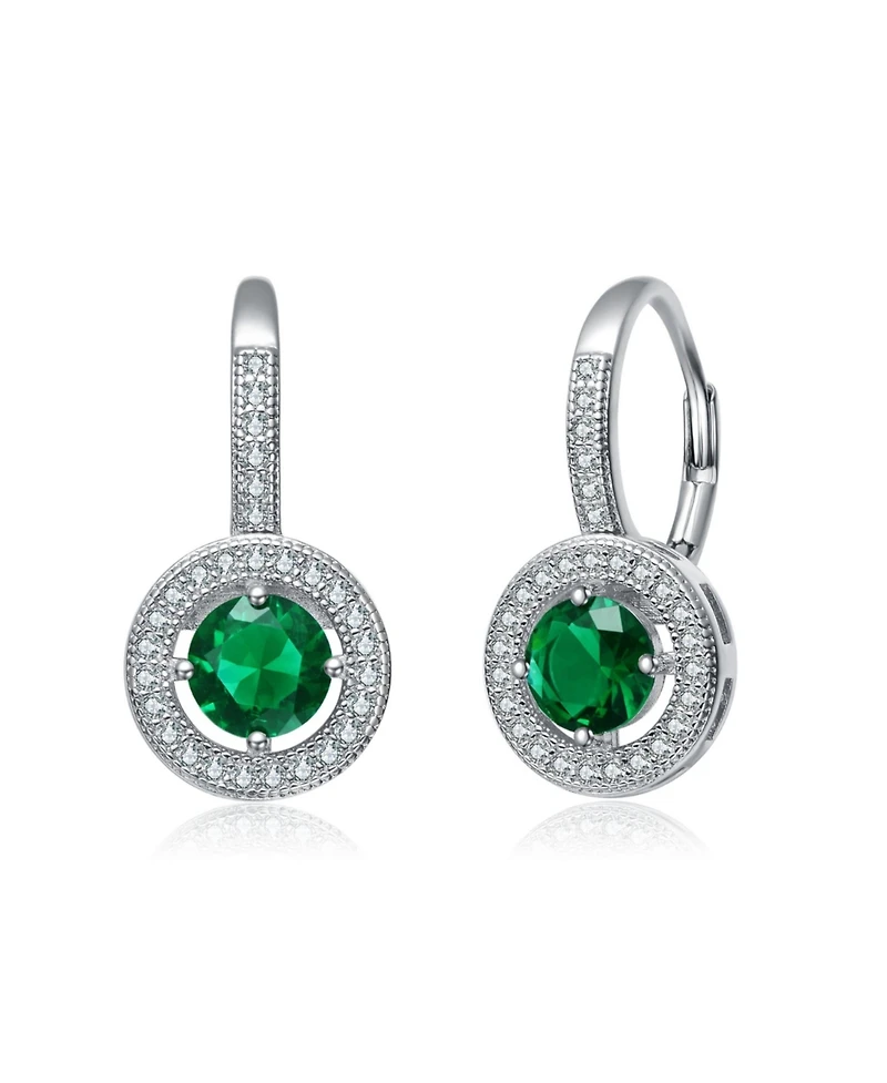 White Gold Plating with Green Cubic Zirconia Drop Earrings