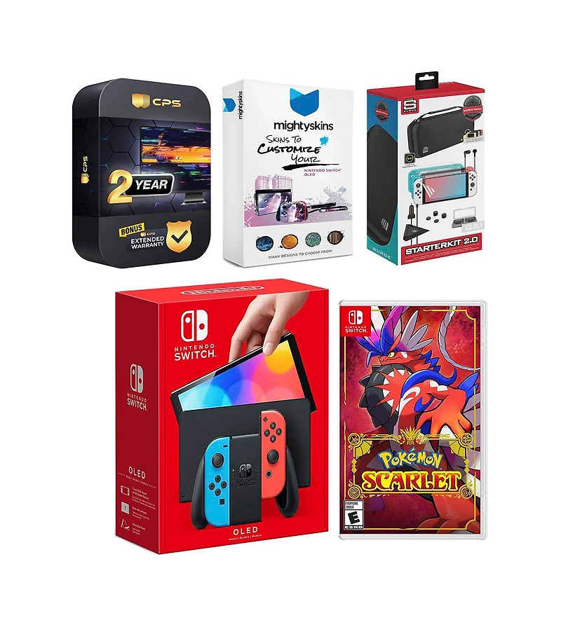 Nintendo Switch Neon Oled Console with Pokemon Scarlet, Surge Accessory Gaming Kit